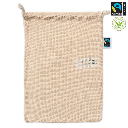 Zugbeutel mit einseitigem Netz Zuziehbeutel natur aus Bio-Baumwolle Fairtrade zertifiziert Marke bag4future