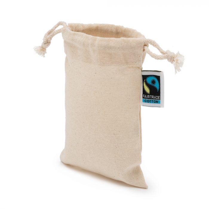 Zuziehbeutel Bio Baumwolle Fairtrade Farbe natur mir Fairtrade-Label seitlich angebracht Marke bag4future